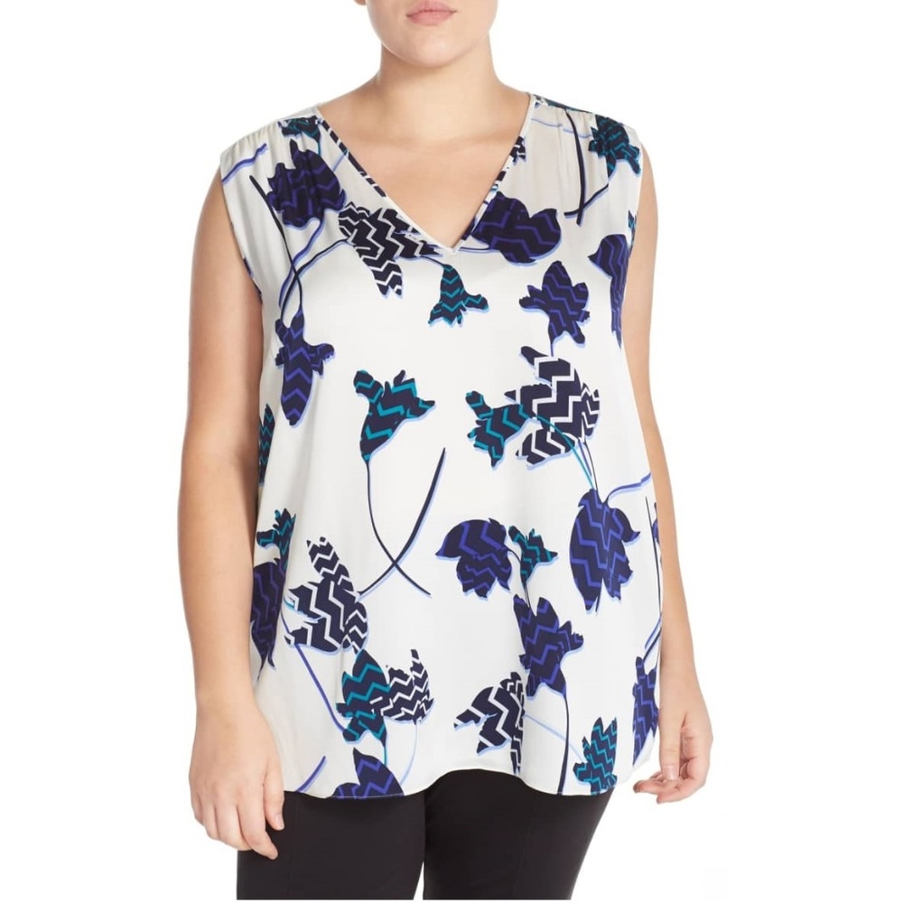 V-Neck Floral Stretch Silk Top